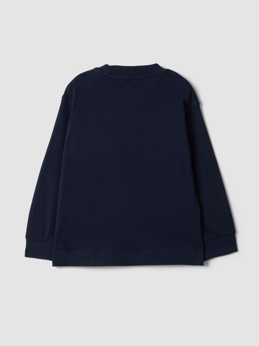 T-shirt blu in puro cotone girocollo a maniche lunghe per bambino_1