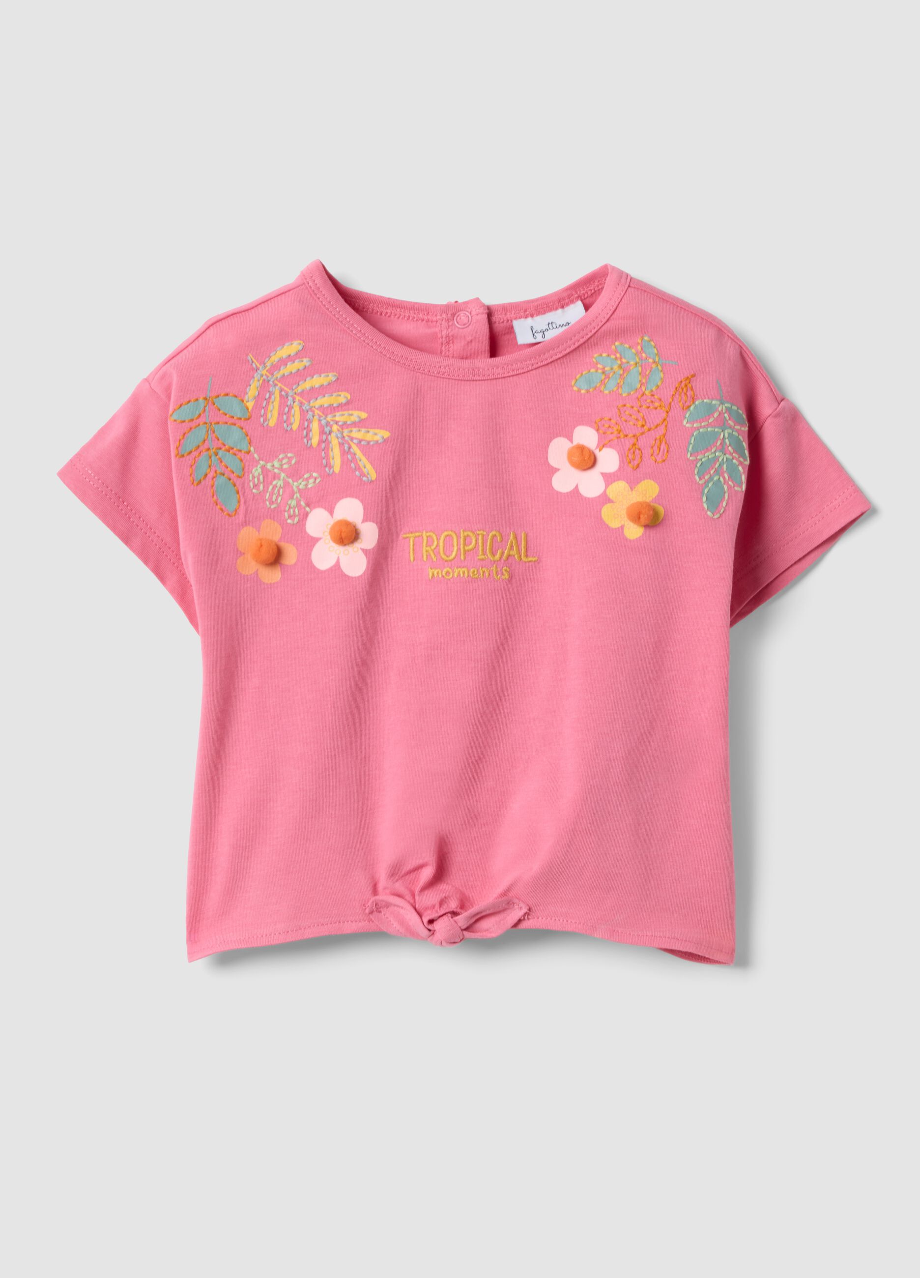 T-shirt rosa a maniche corte in cotone elasticizzato con stampa floreale per bimba regular fit