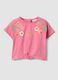 T-shirt rosa a maniche corte in cotone elasticizzato con stampa floreale per bimba regular fit_0