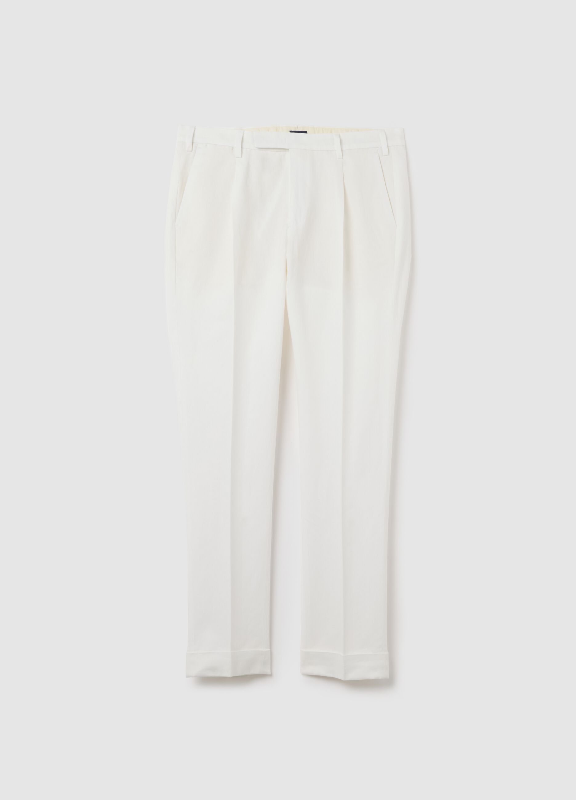 Pantaloni da uomo in cotone e lino bianco regular fit