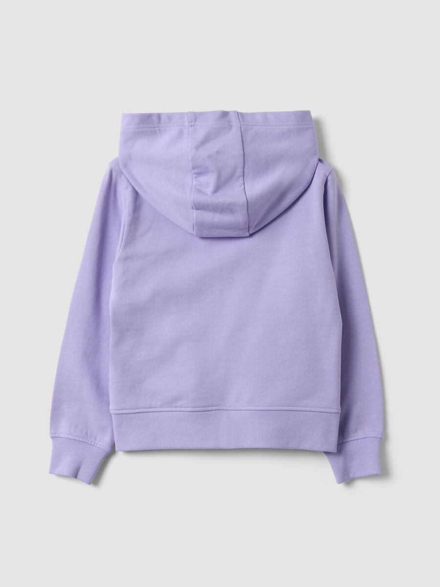 Felpa viola in puro cotone organico con cappuccio per bambina_1