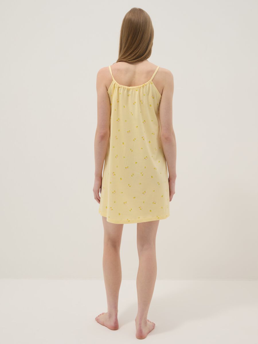 Camicia da notte in puro cotone gialla con spalline e stampe limoni_2