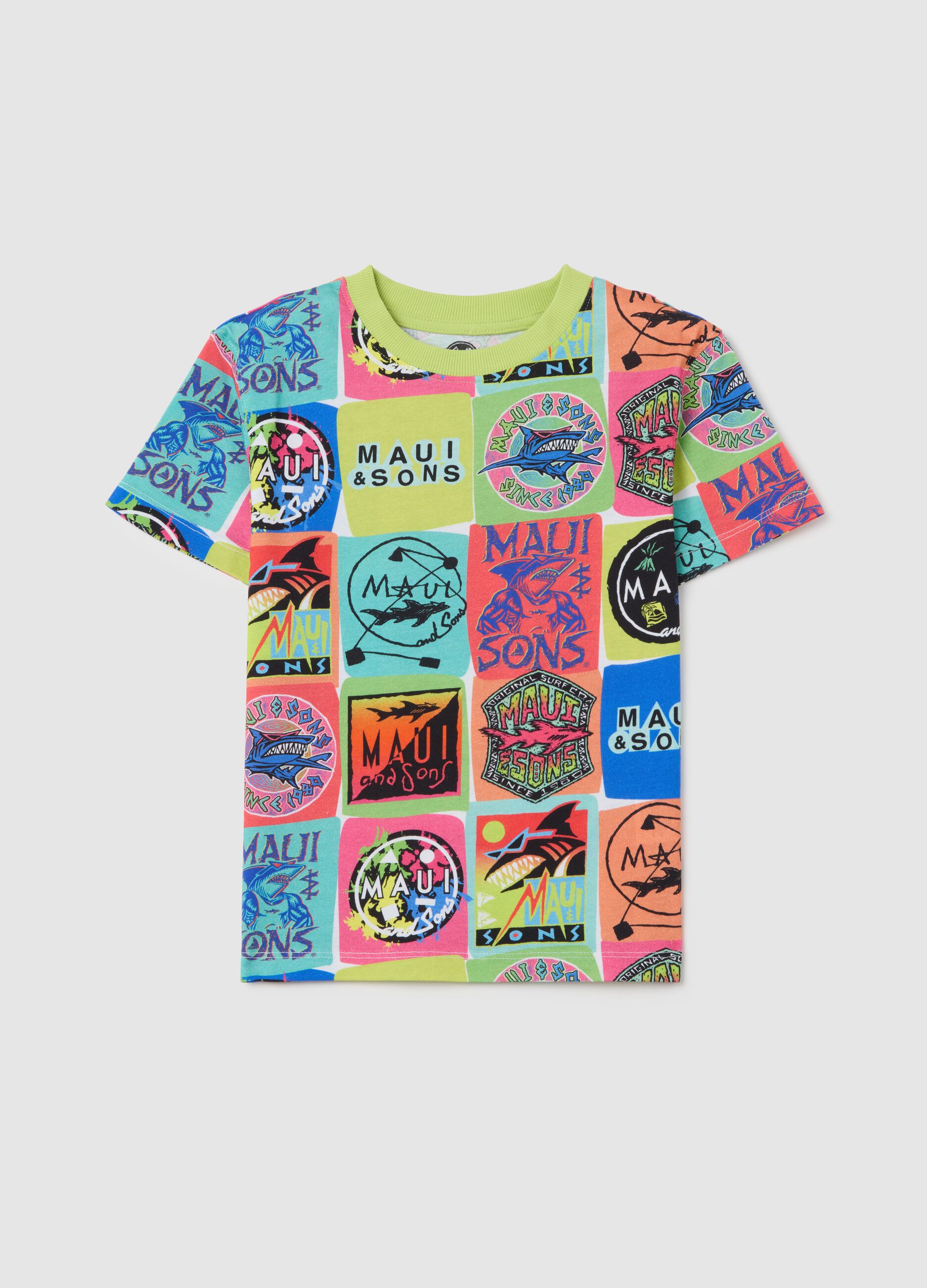 Short Sleeve T-Shirt with Colourful Maui & Sons Print