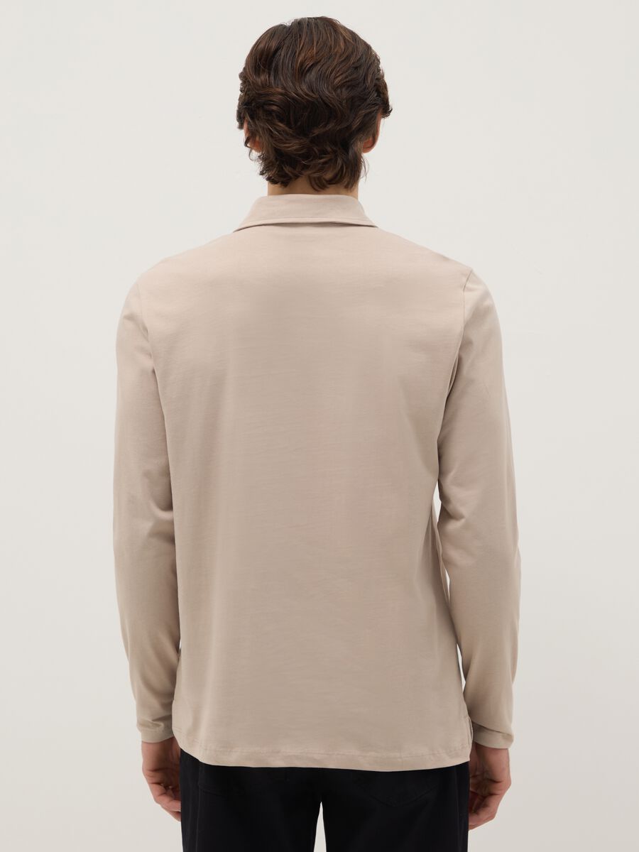 Beige long-sleeve pure cotton polo regular fit_2