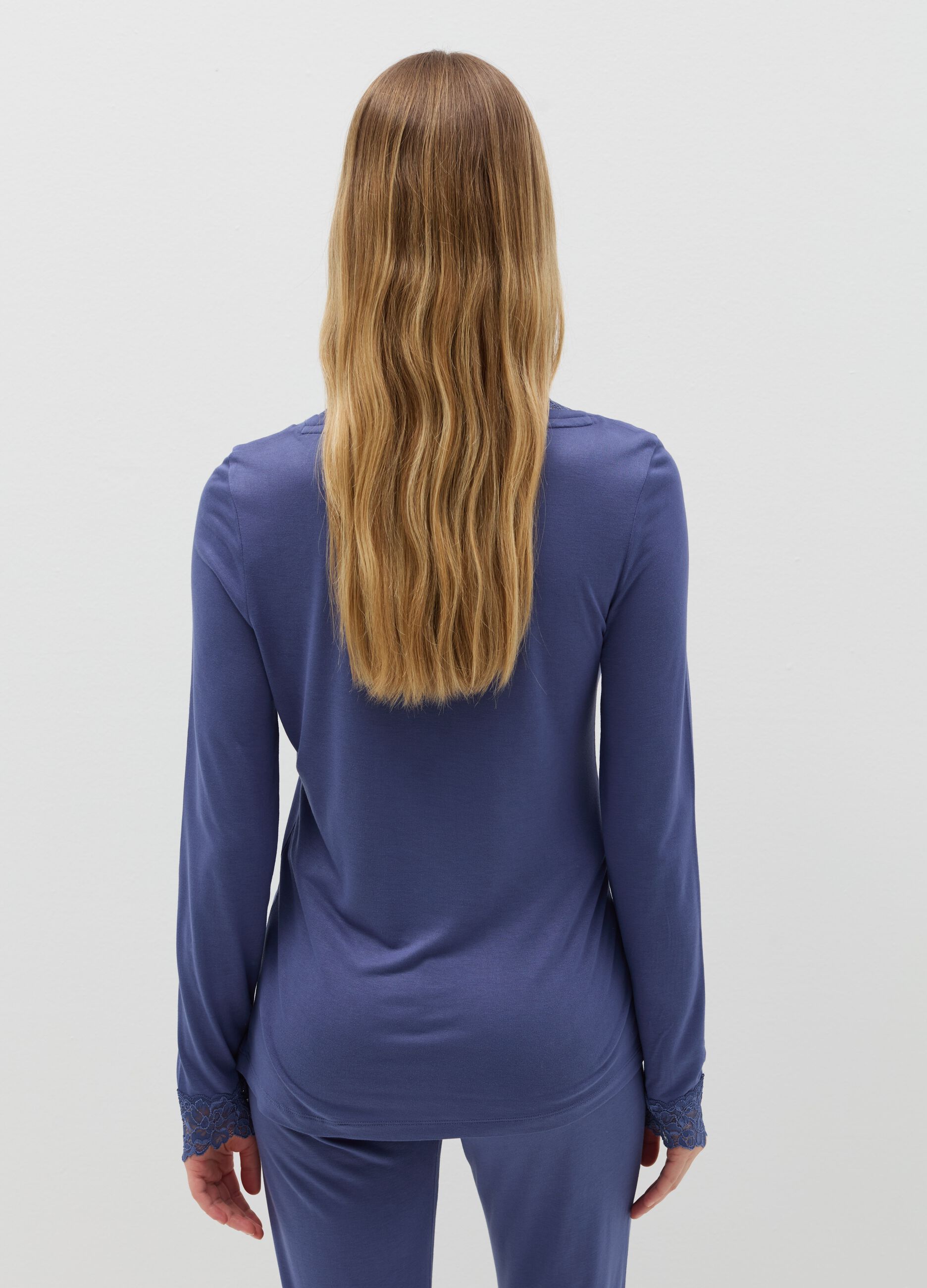 Pyjama top with lace inserts