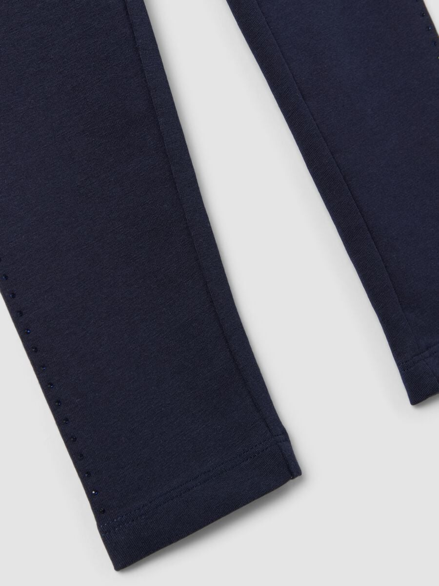 Leggings blu in cotone organico elasticizzato con strass per bambina_3
