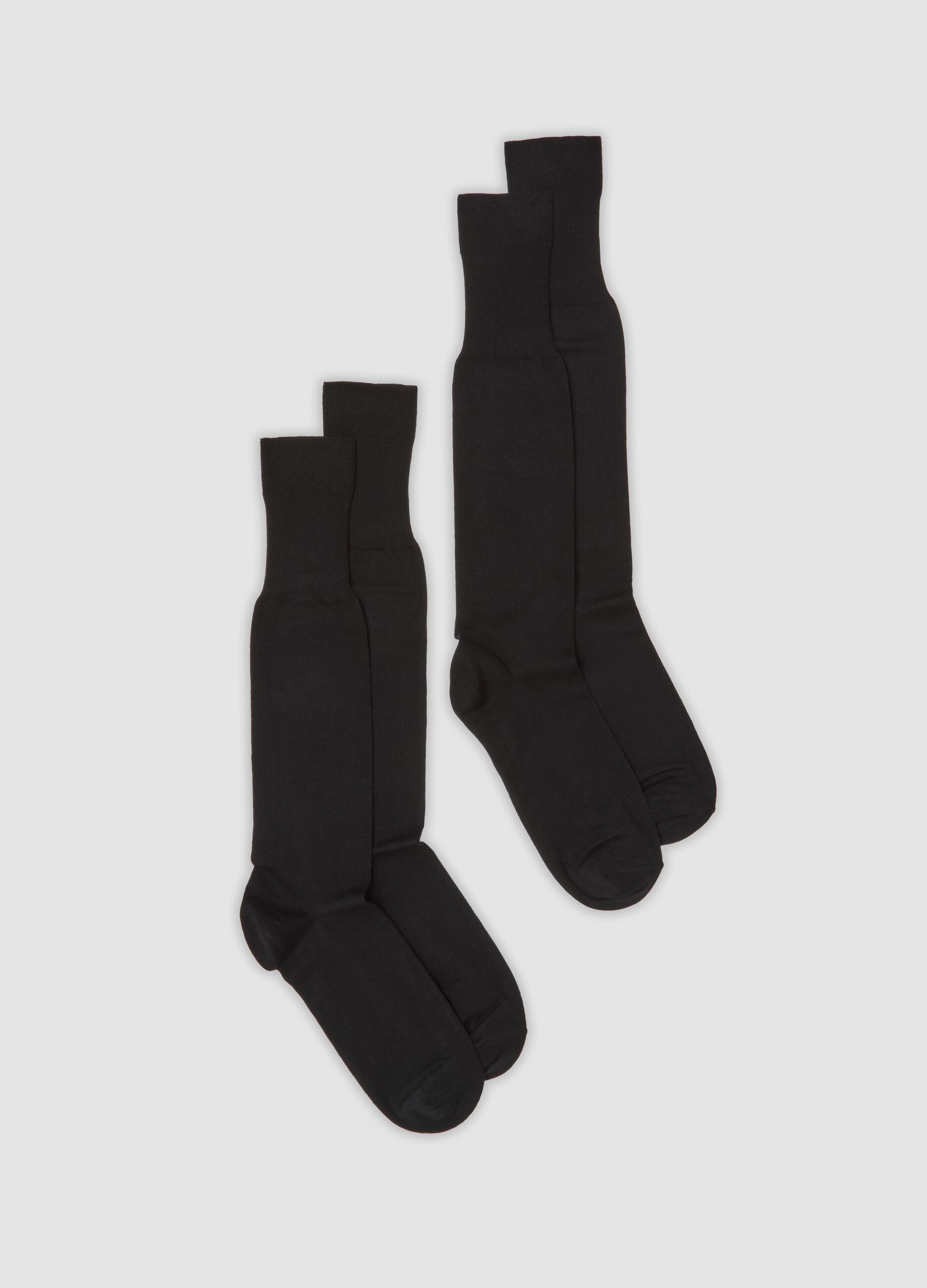 Two-pack of black long cotton and cashmere blend socks