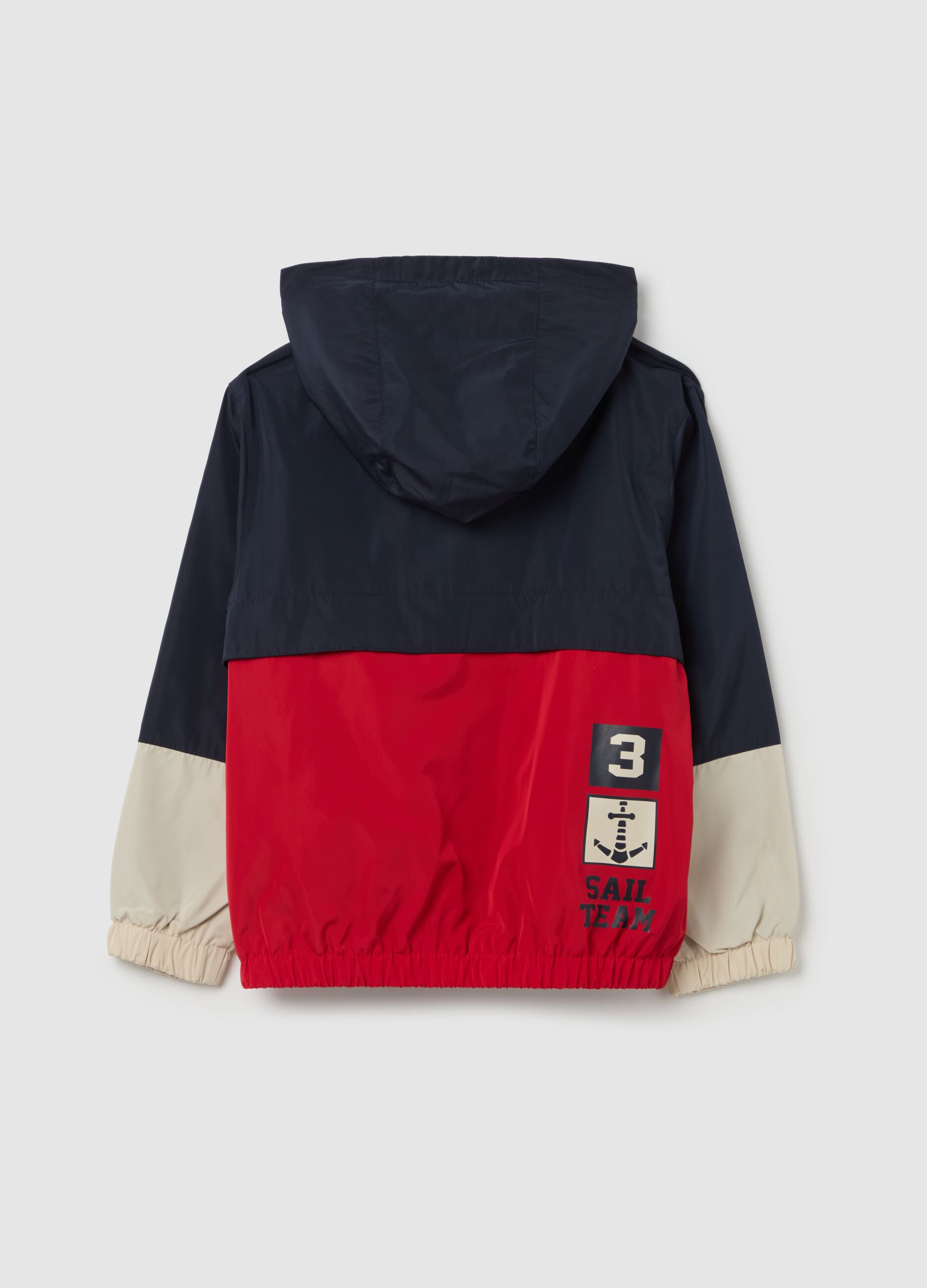 Giacca impermeabile color block con cappuccio