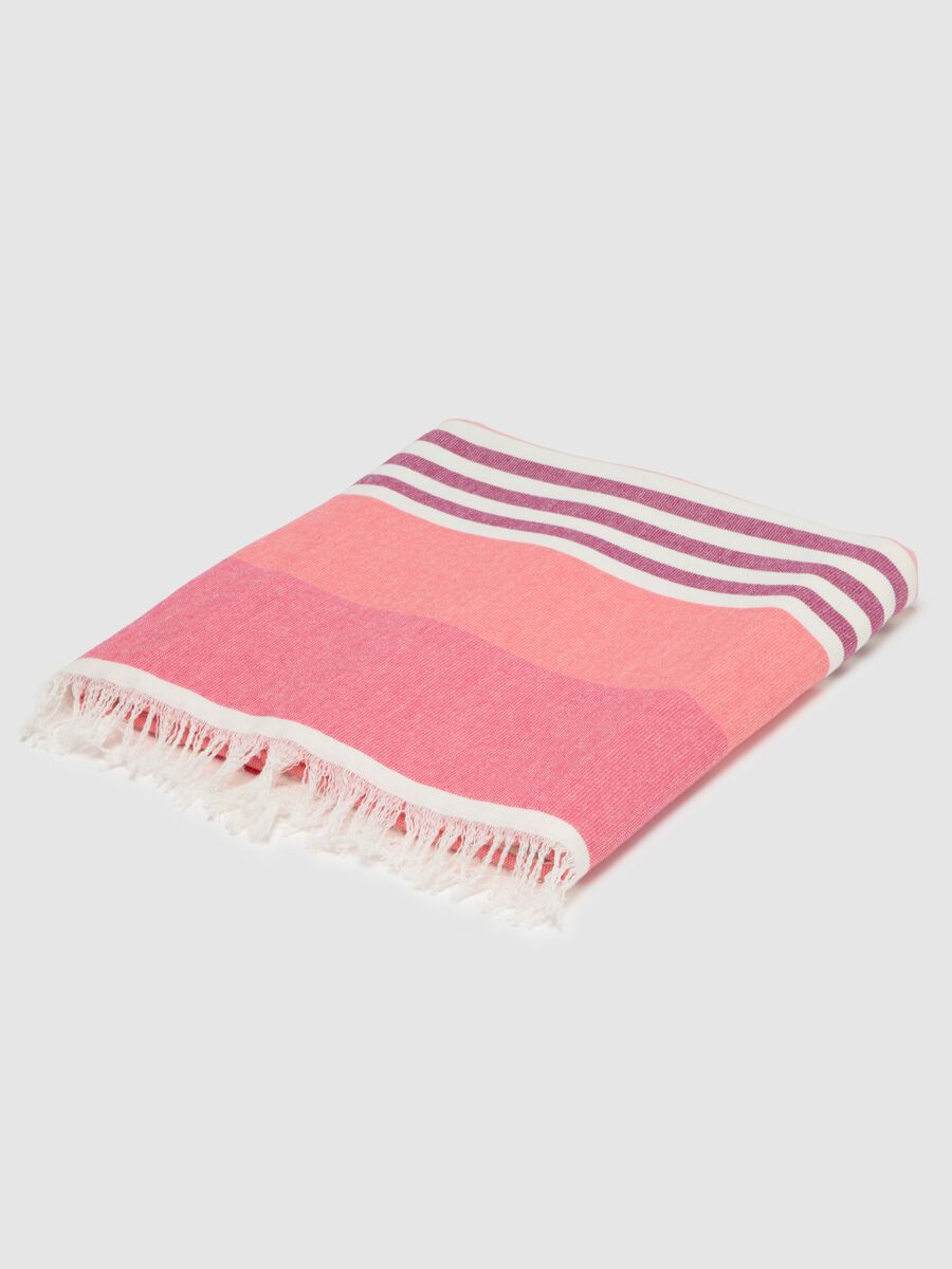 Women's Multicolour Cotton Beach Towel with White and Pink Stripes_0