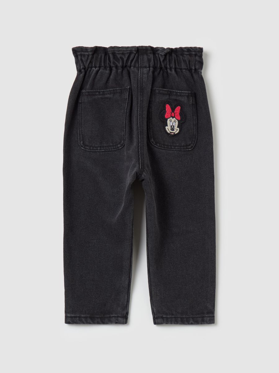 Paper bag jeans with Minnie Mouse patch_1