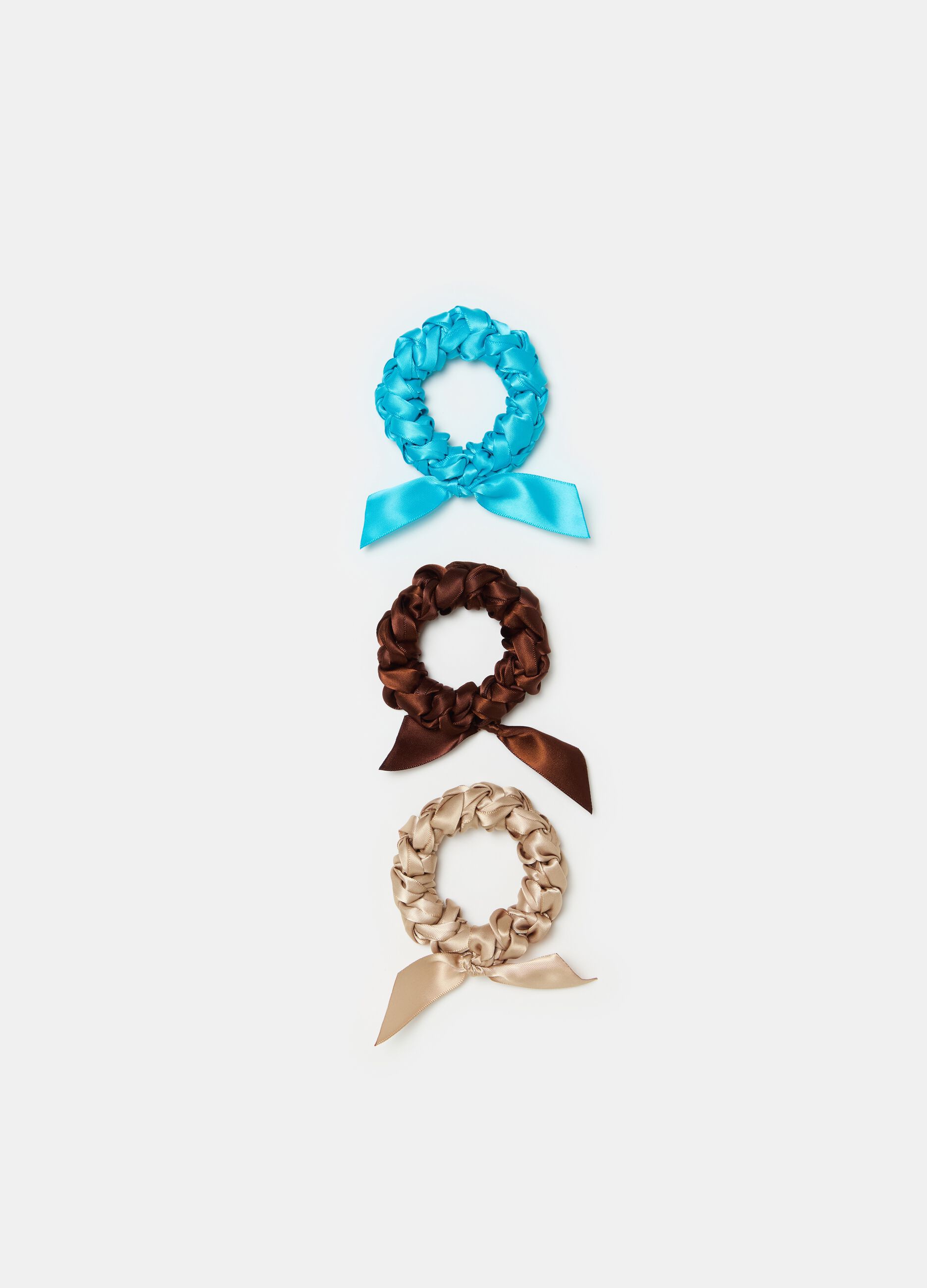 Three-pack hair elastics in braided fabric