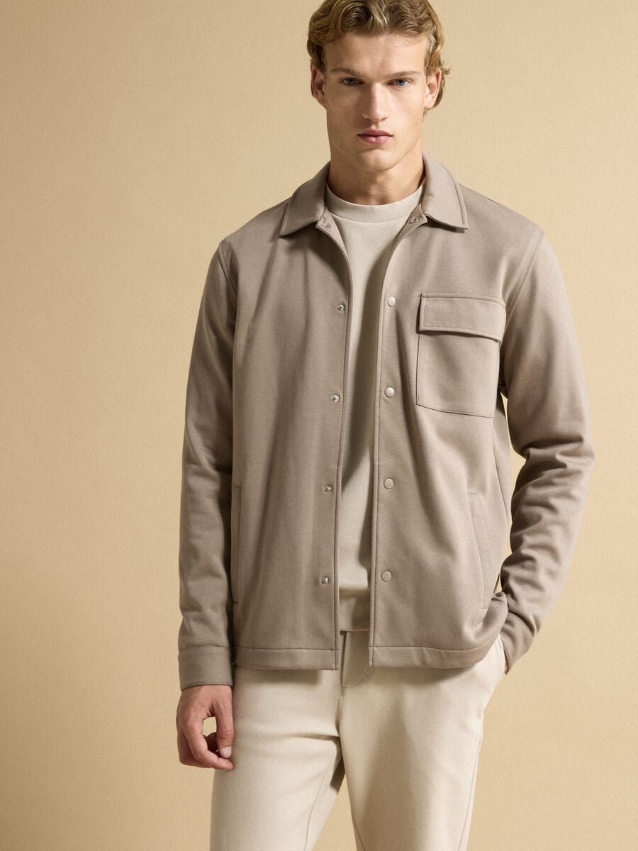 Shacket traspirante marrone in misto cotone con colletto regular fit_1