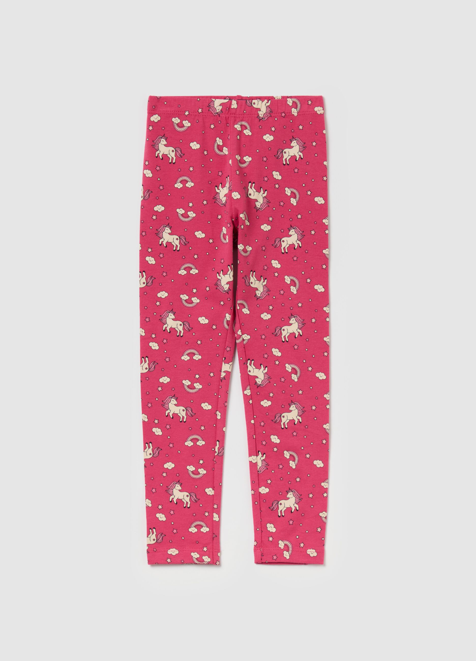 Leggings in cotone stretch con stampa Rosa fuxia OVS KIDS da Bambina OVS