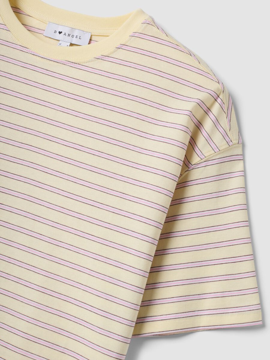T-shirt gialla a righe in puro cotone boxy fit_5