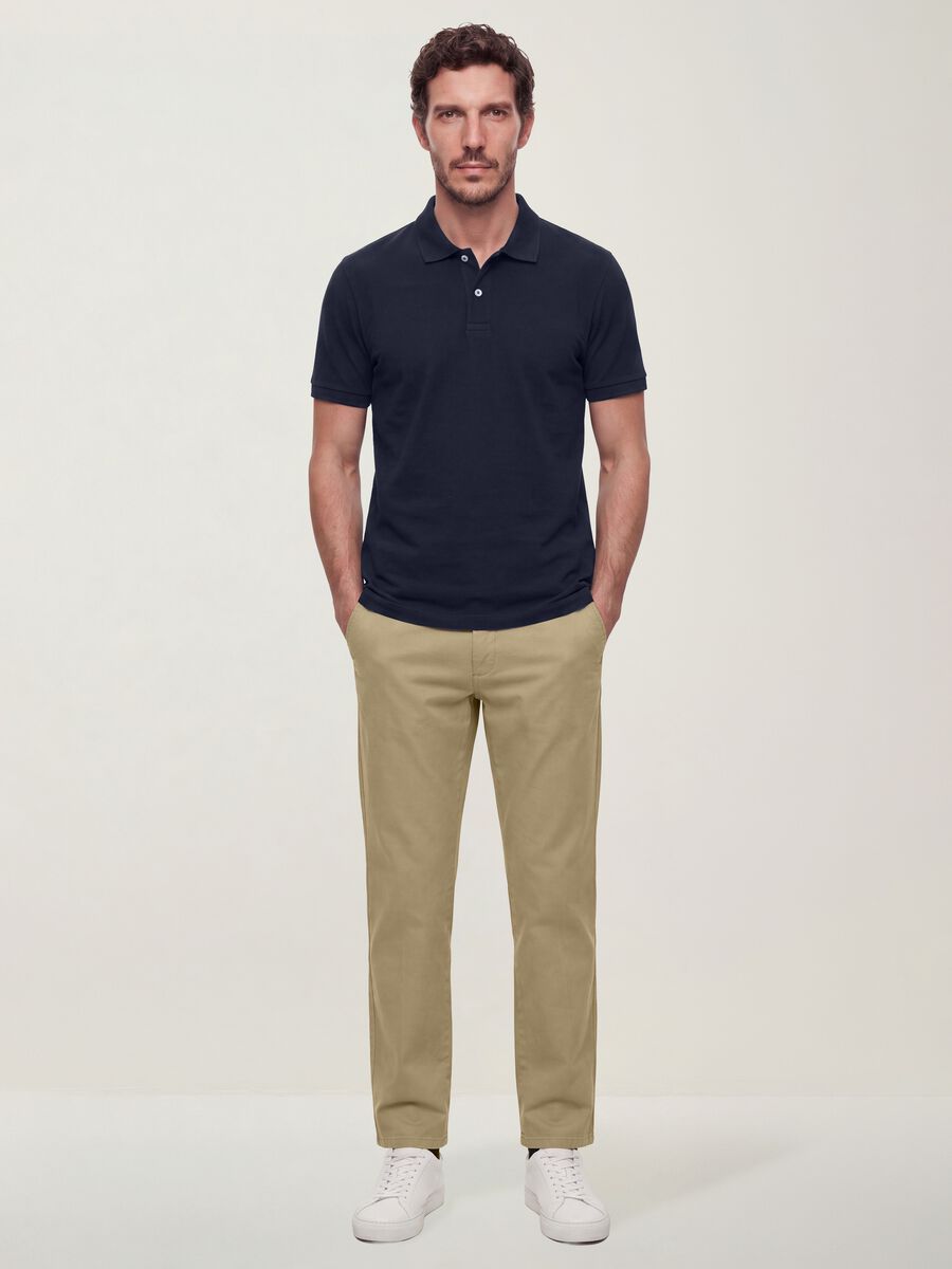 Polo blu in puro cotone piquet con colletto classico regular fit_3