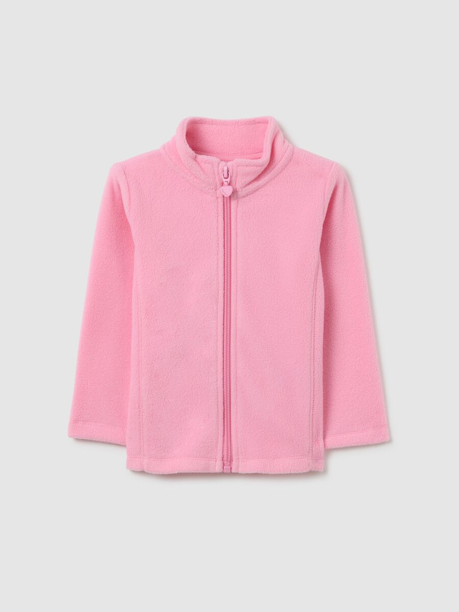Girls' pink high-neck regular fit sweatshirt with full zip_0