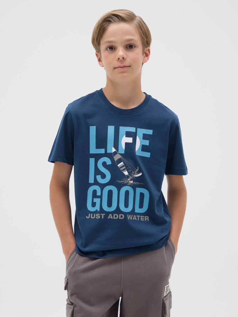 Boys' blue pure cotton regular fit T-shirt with print_0