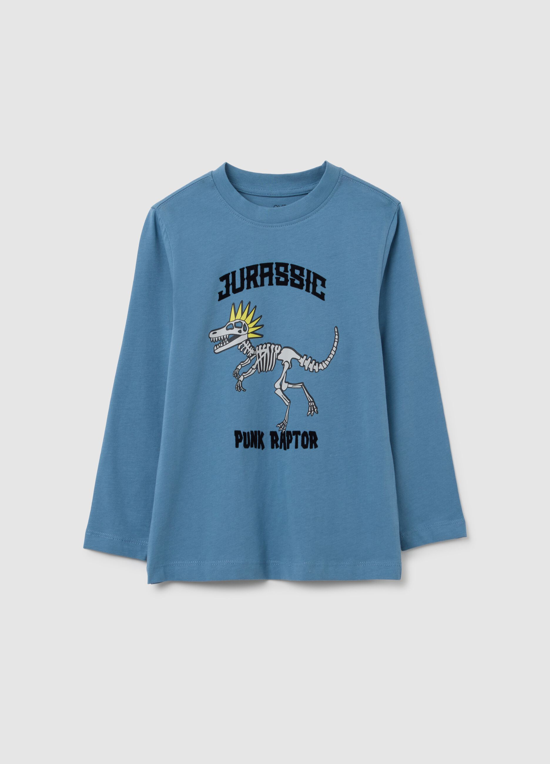 T-shirt da bambino in puro cotone blu regular fit con stampa