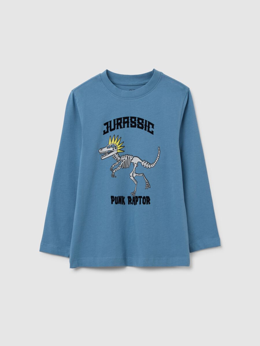 T-shirt da bambino in puro cotone blu regular fit con stampa_0