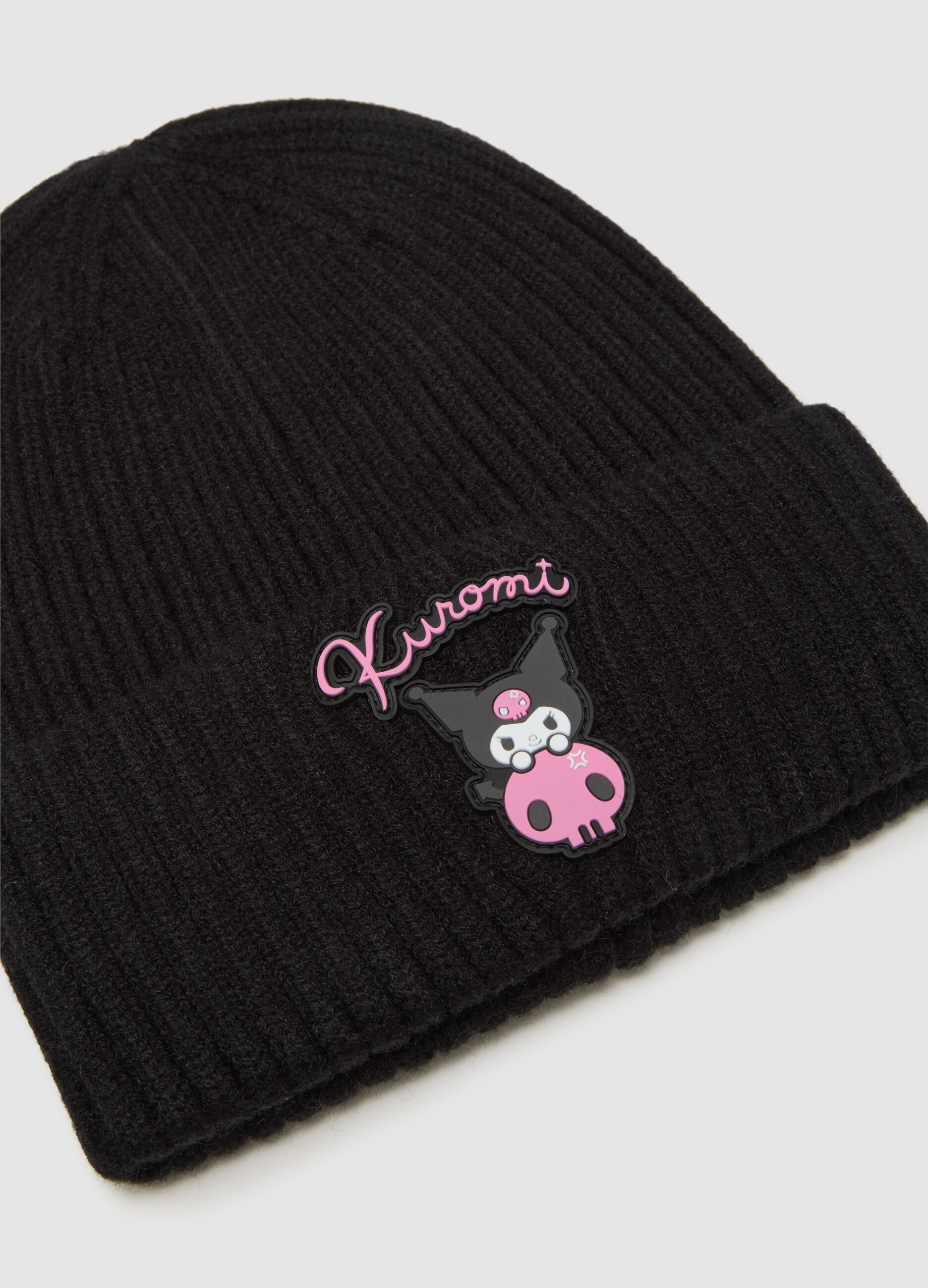 Girls' Black Hat with Kuromi Embroidery