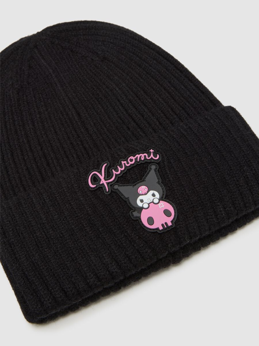 Girls' Black Hat with Kuromi Embroidery_1