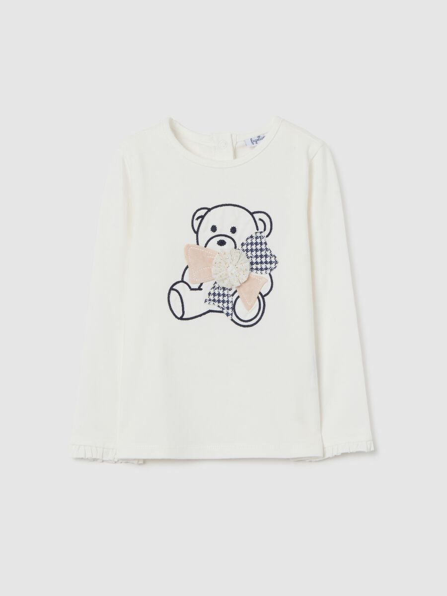 Maglietta bianca da bimba in cotone elasticizzato regular fit con stampa_0