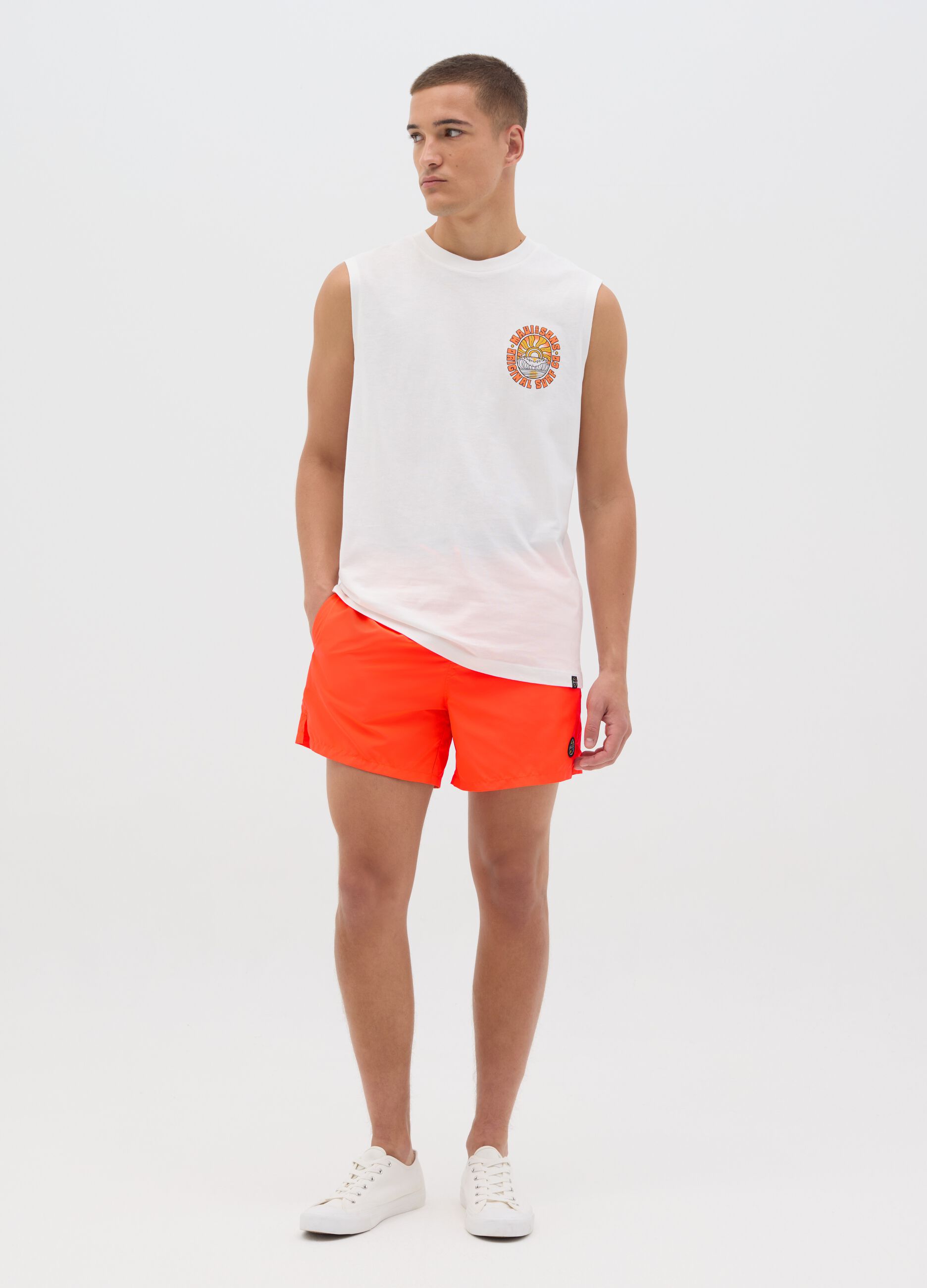 Men's Orange Maui Boxer Shorts in Fabric Blend