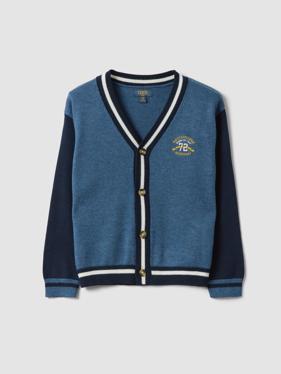 Cardigan blu in misto viscosa e lana regular fit_0