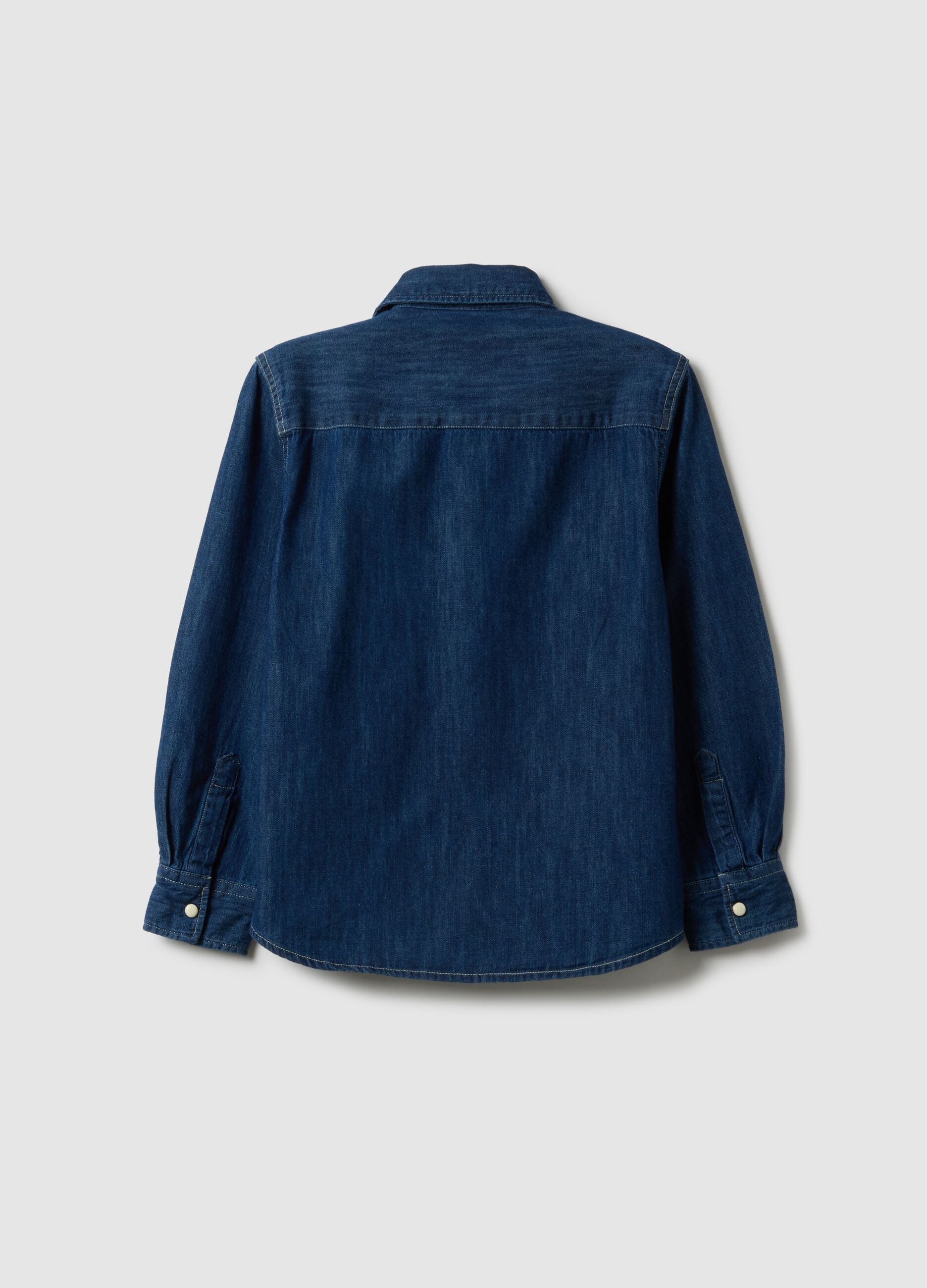 Boys' regular fit blue denim pure cotton shirt