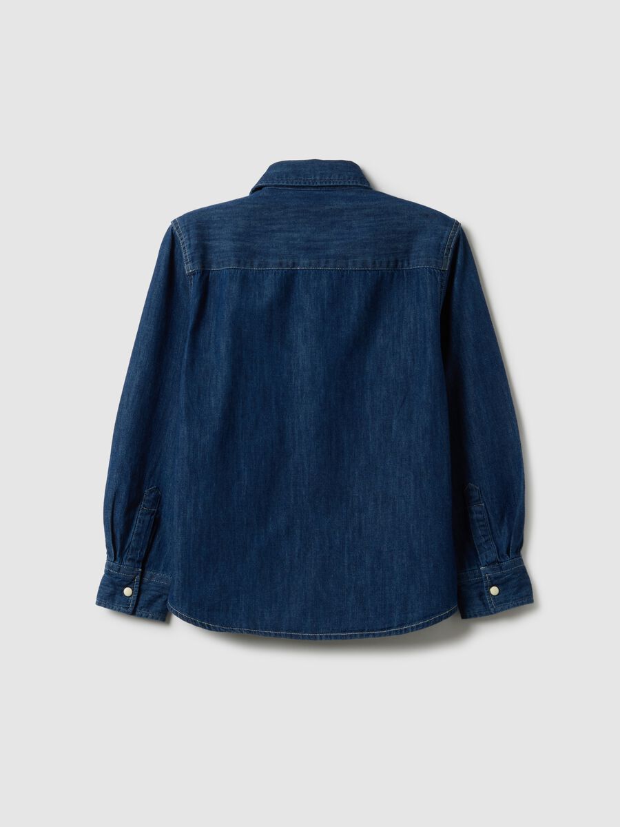 Camicia in puro cotone denim blu da bambino regular fit_1