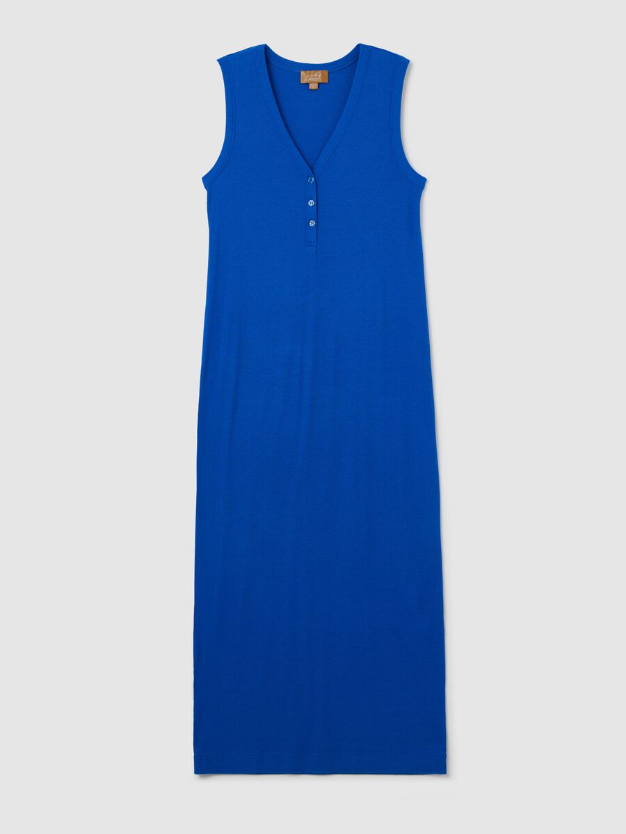 Long sleeveless maternity dress with ribbing_4
