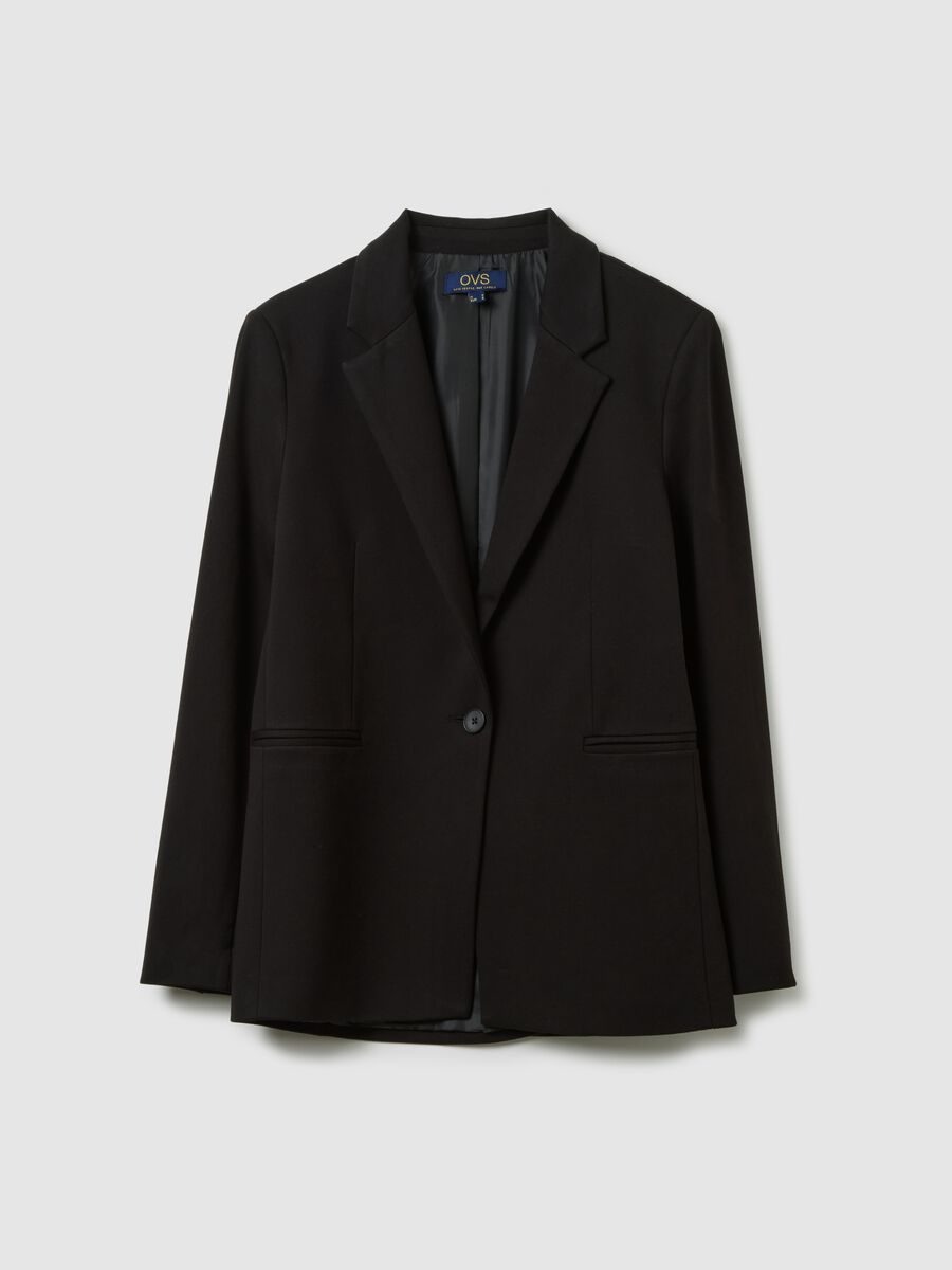Blazer in tessuto elasticizzato nero regular fit_5