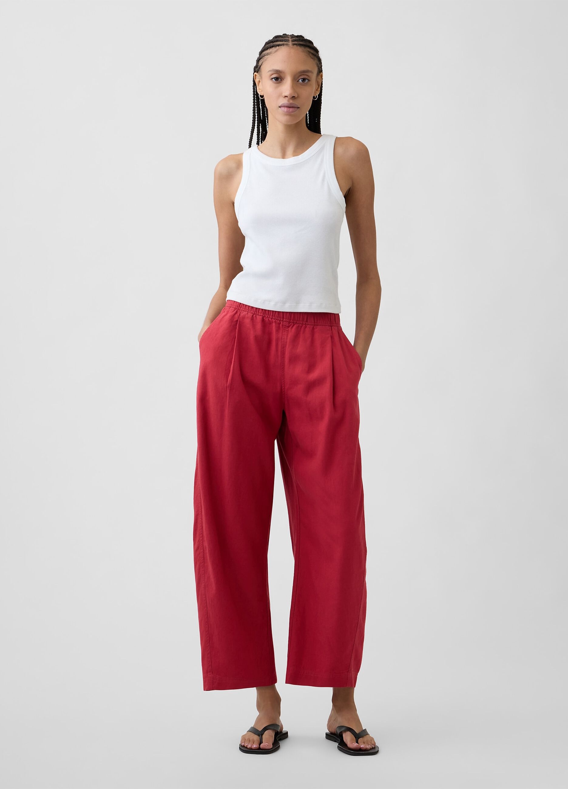 Linen-blend palazzo trousers