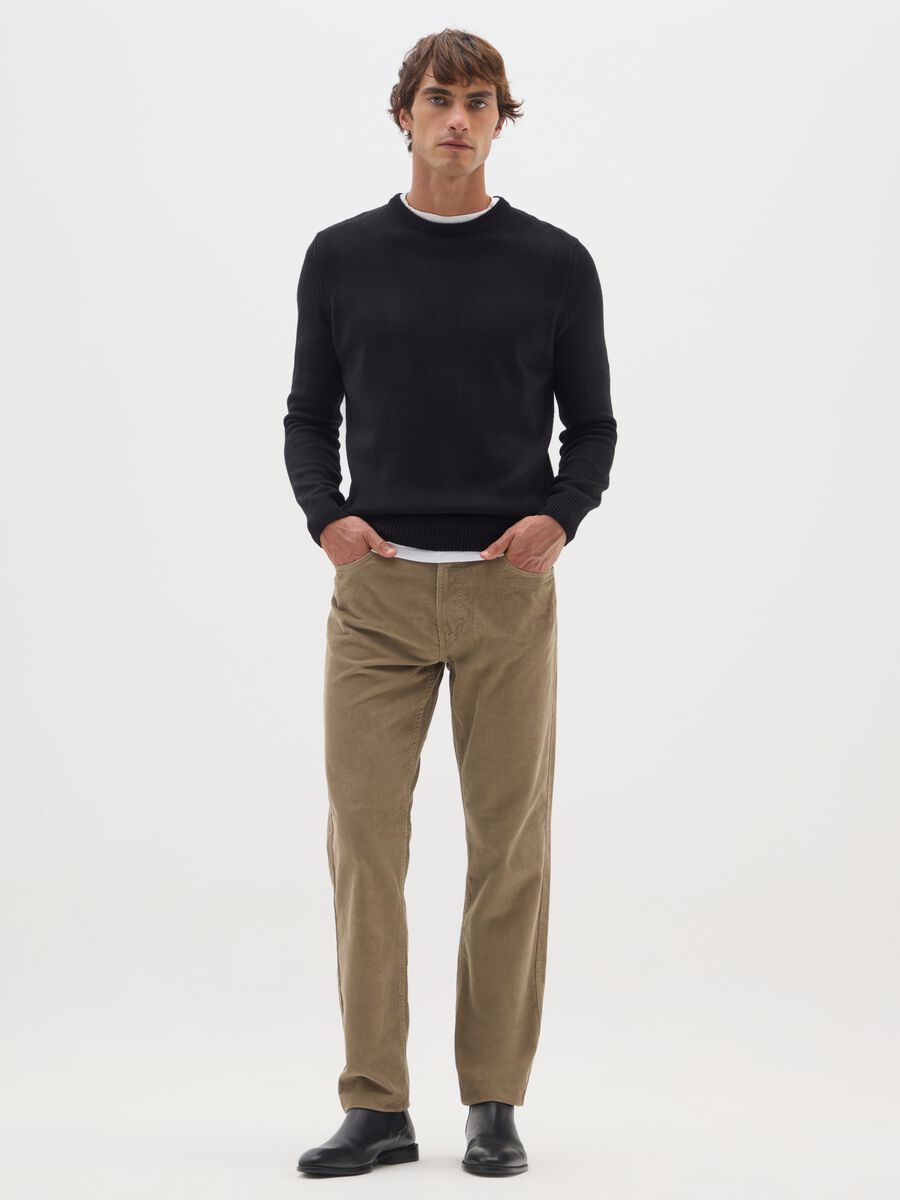 Slim fit brown pure cotton trousers_0