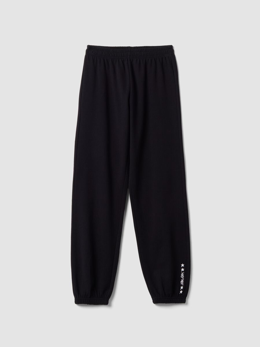 Black organic cotton-blend jogger trousers with printed detail for girls_0