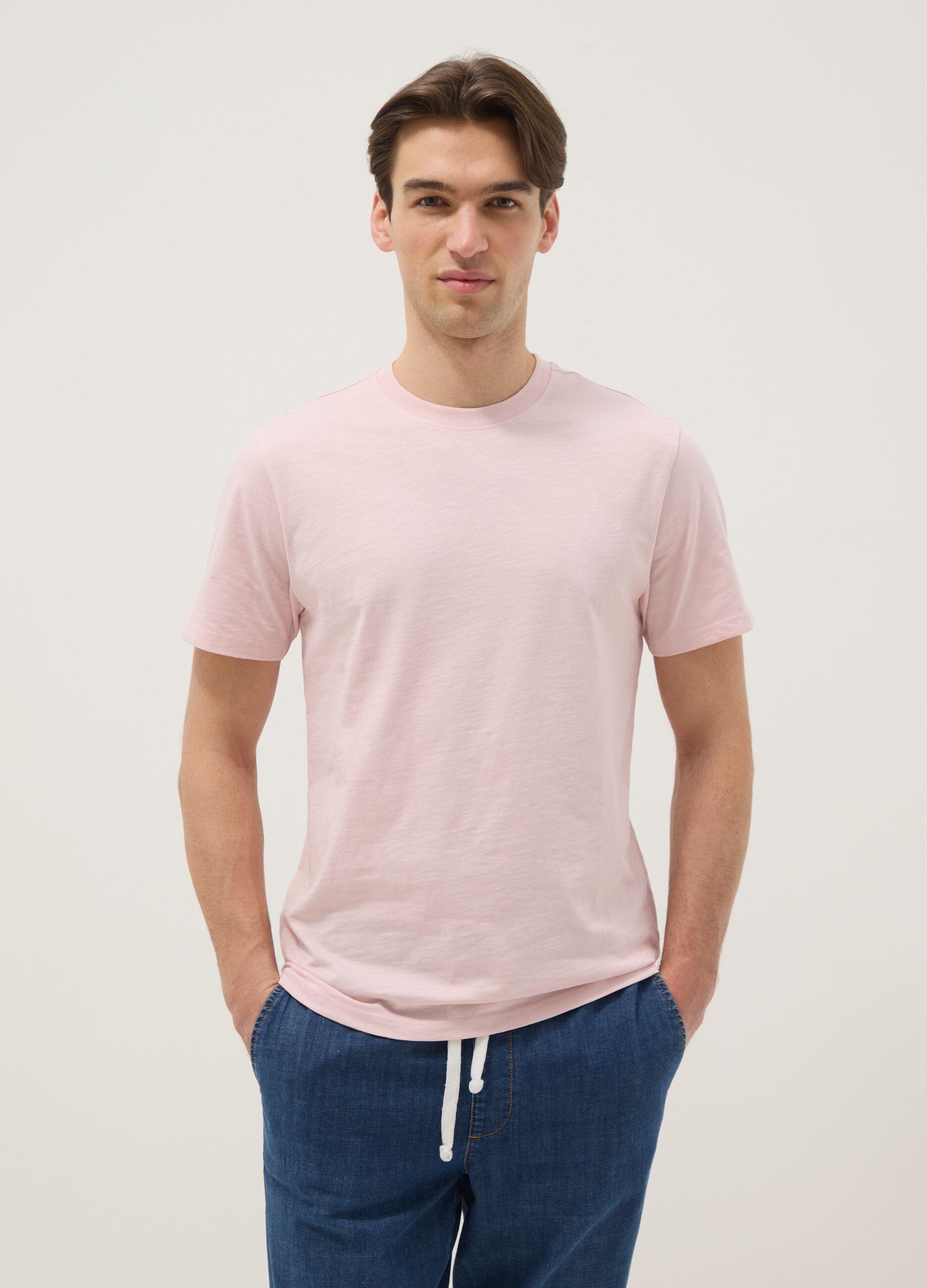 Short-sleeve pink pure cotton regular fit t-shirt