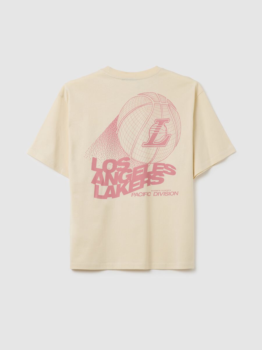 Children's beige pure cotton T-shirt regular fit with Los Angeles Lakers logo_4