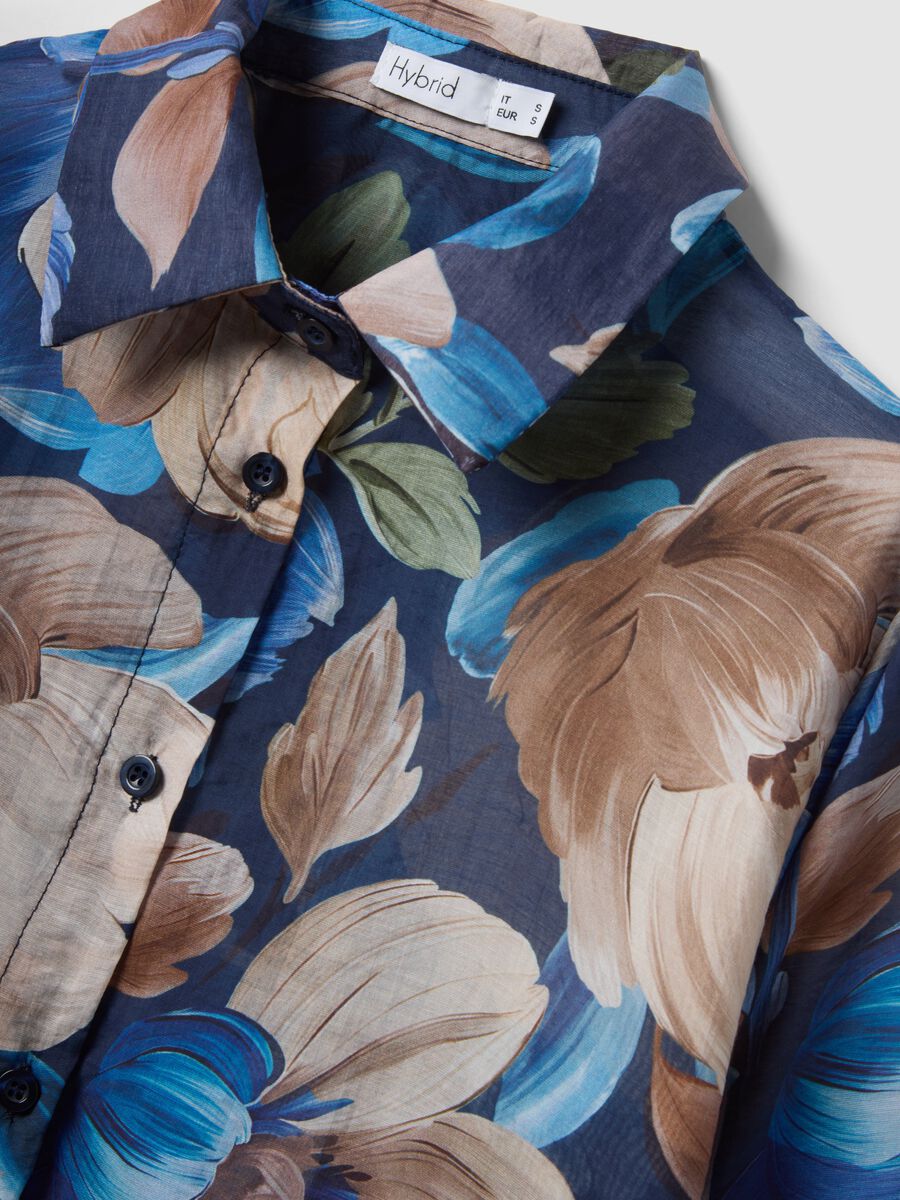 Blue lyocell-blend shirt with floral print_1