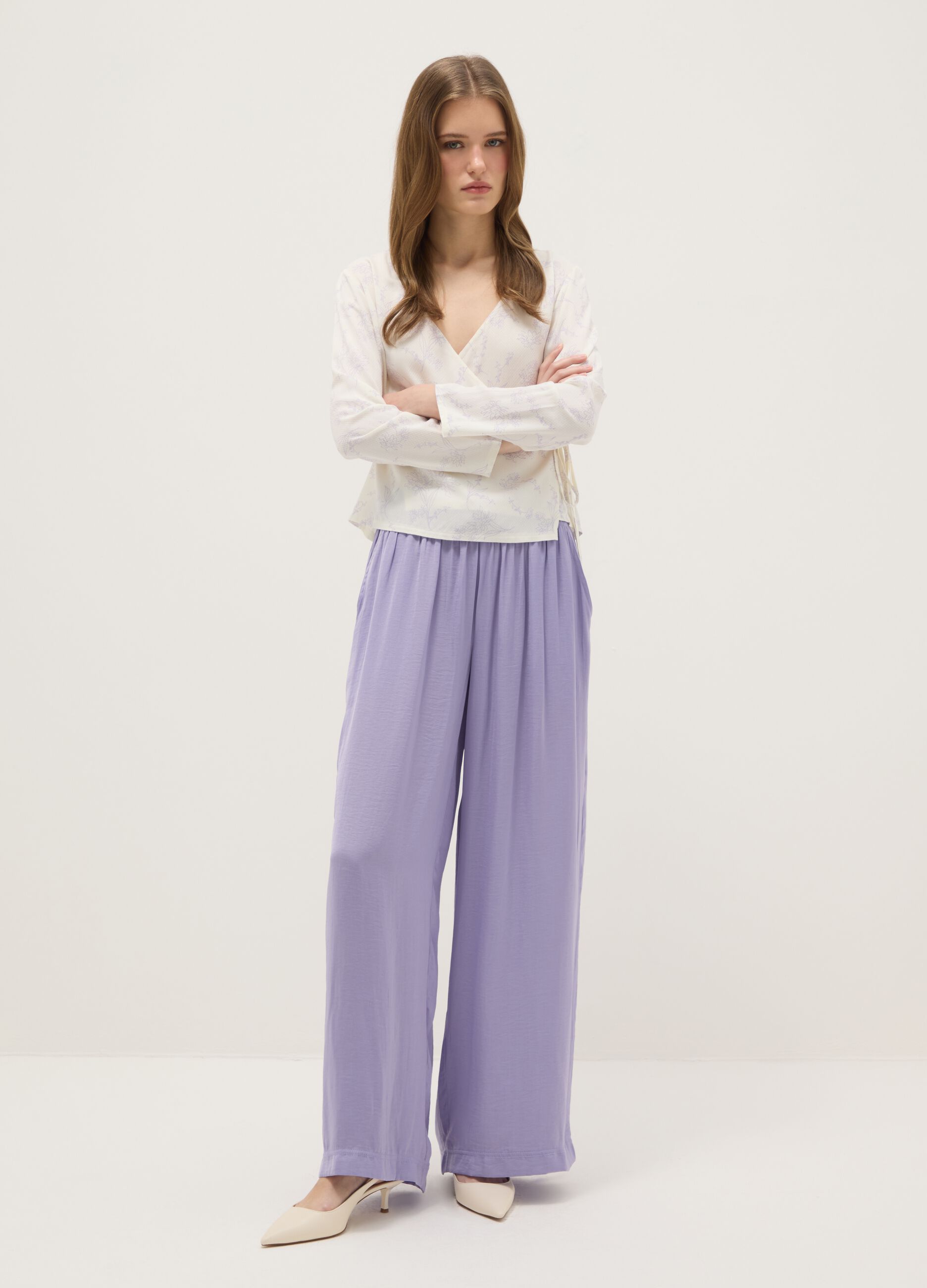 Regular fit purple pure cotton trousers