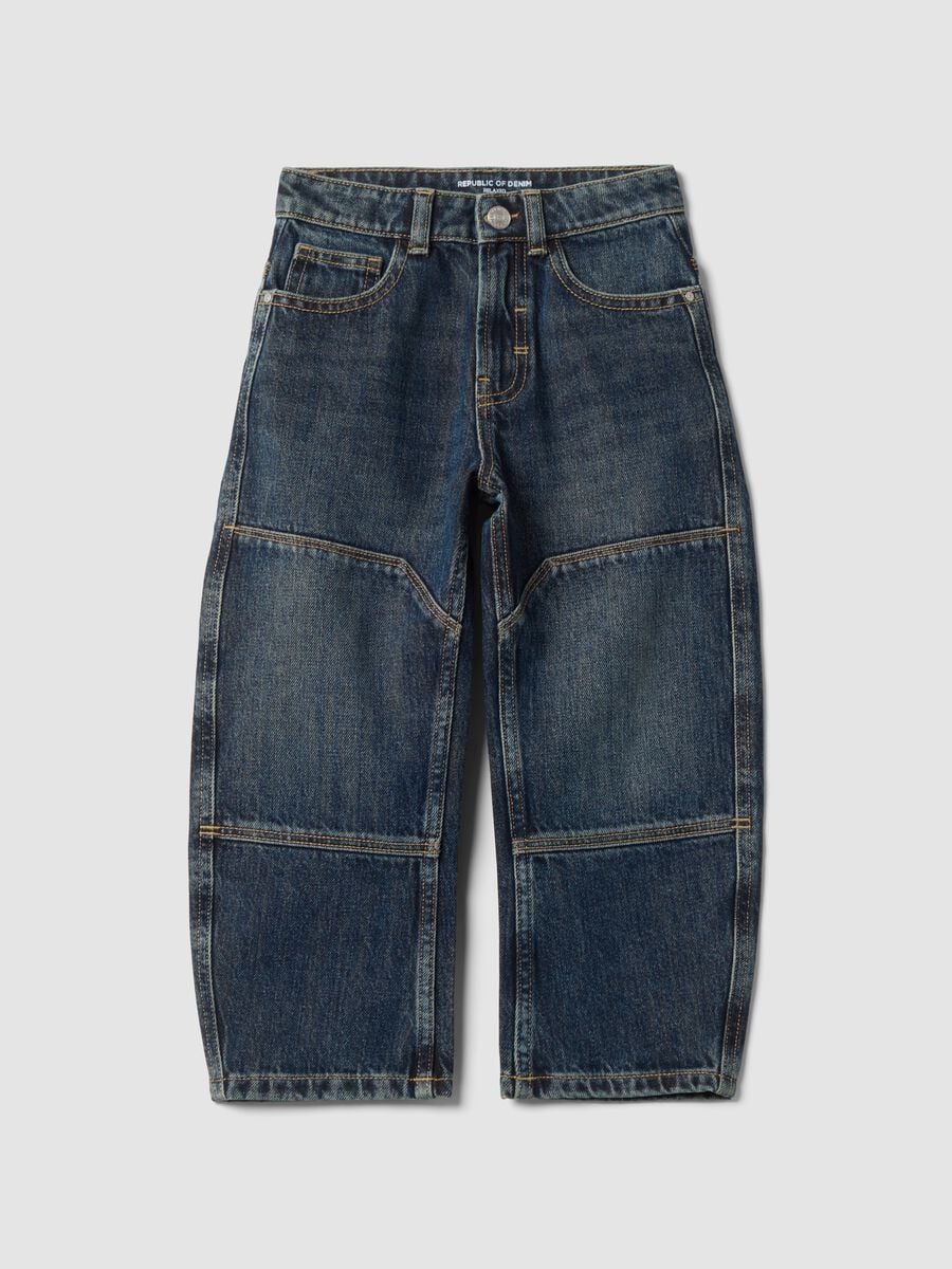 Jeans blu in puro cotone relaxed fit per bambino_0