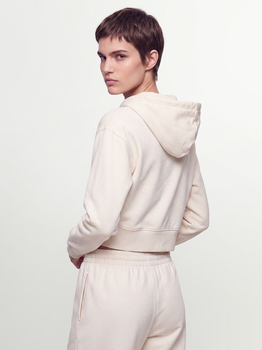 Felpa full zip bianca in misto cotone con cappuccio fitted_2