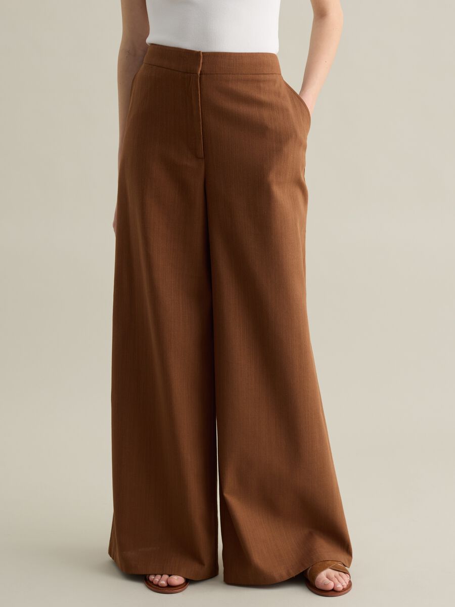 Brown palazzo trousers in cotton and viscose_1
