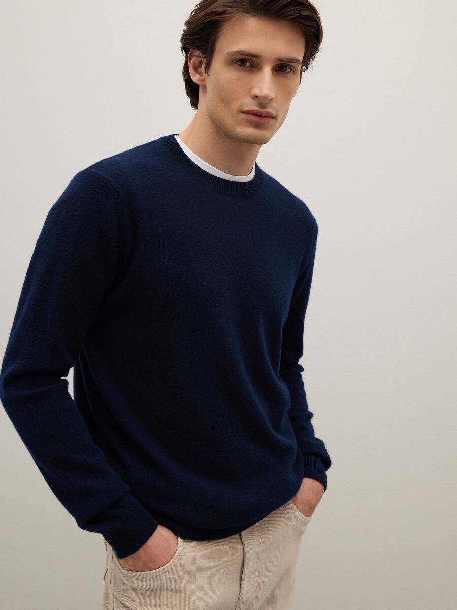 Regular fit blue crewneck pullover in pure cashmere_0