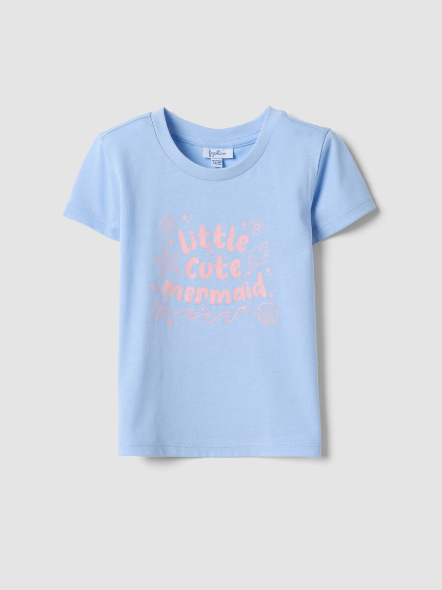 Girls&rsquo; light blue pure organic cotton T-shirt with seaside print_0