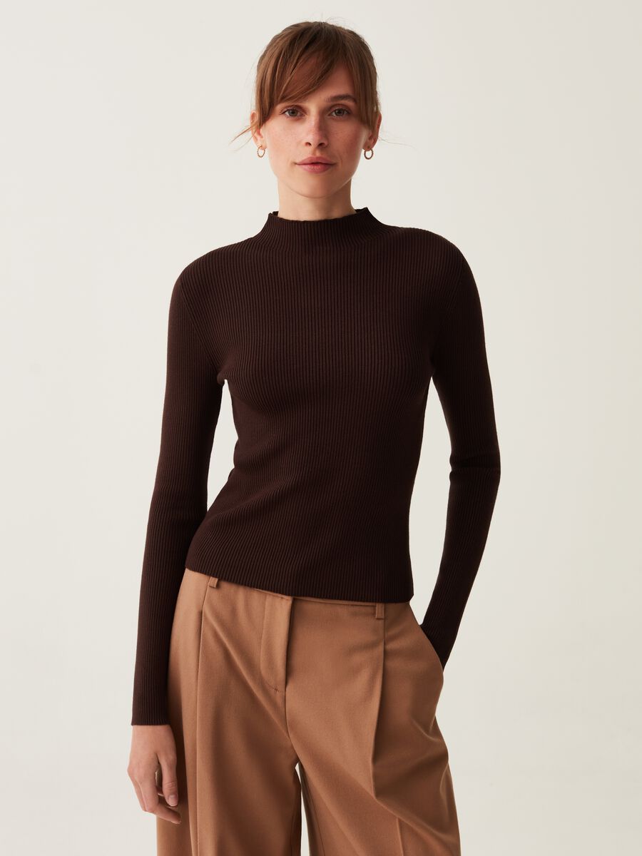 T-shirt mock neck con maniche lunghe_0