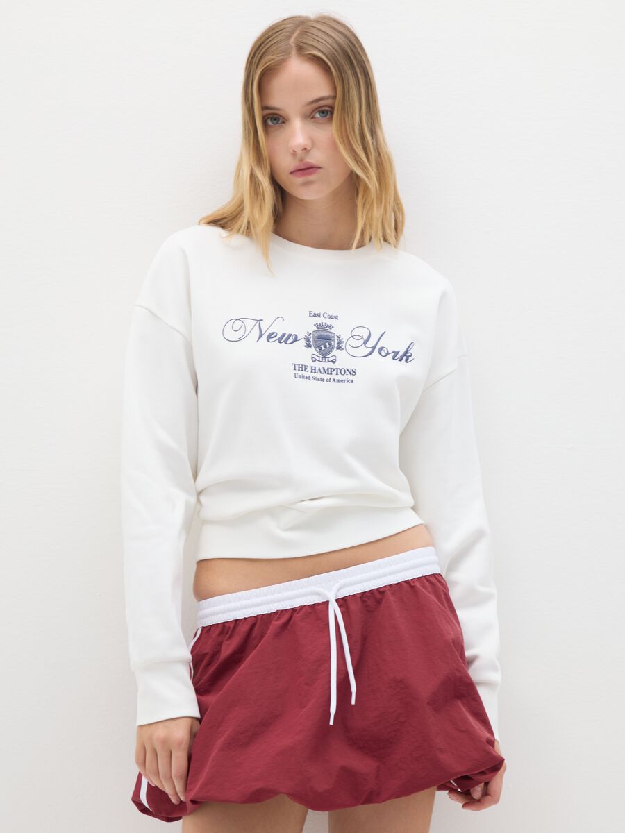 White cotton blend sweatshirt with regular fit_0