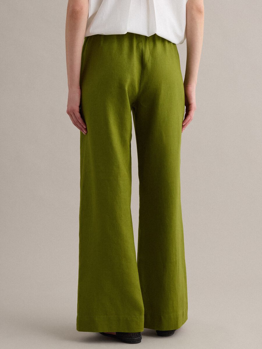 Green pure linen drawstring trousers, straight fit_2