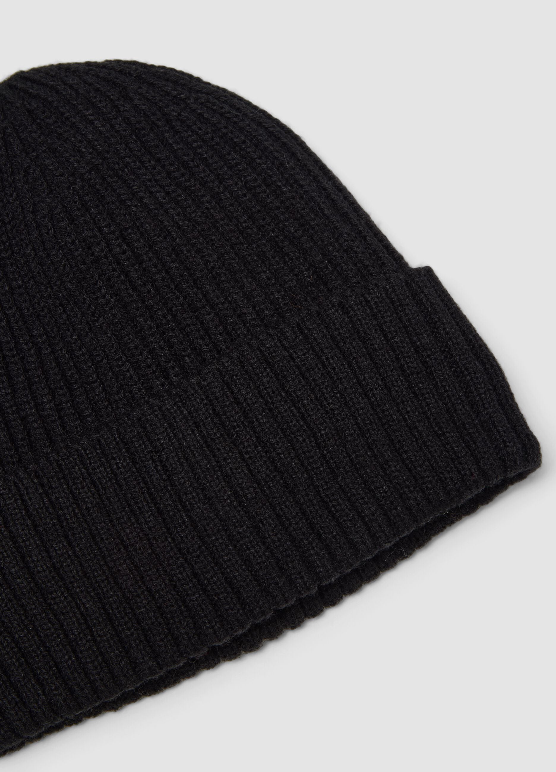 Black knitted beanie with turn-up cuff