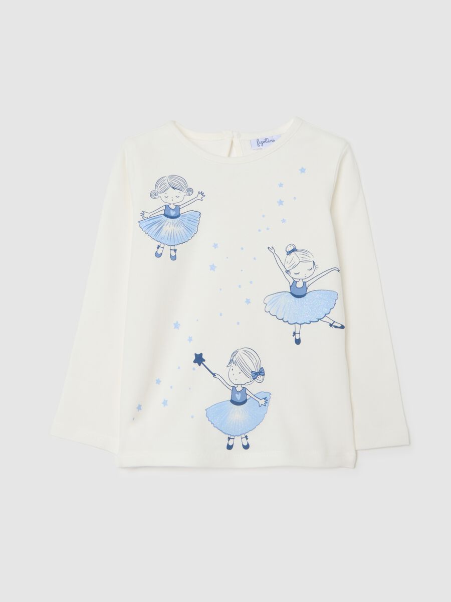 White cotton regular fit girl’s t-shirt with print_0