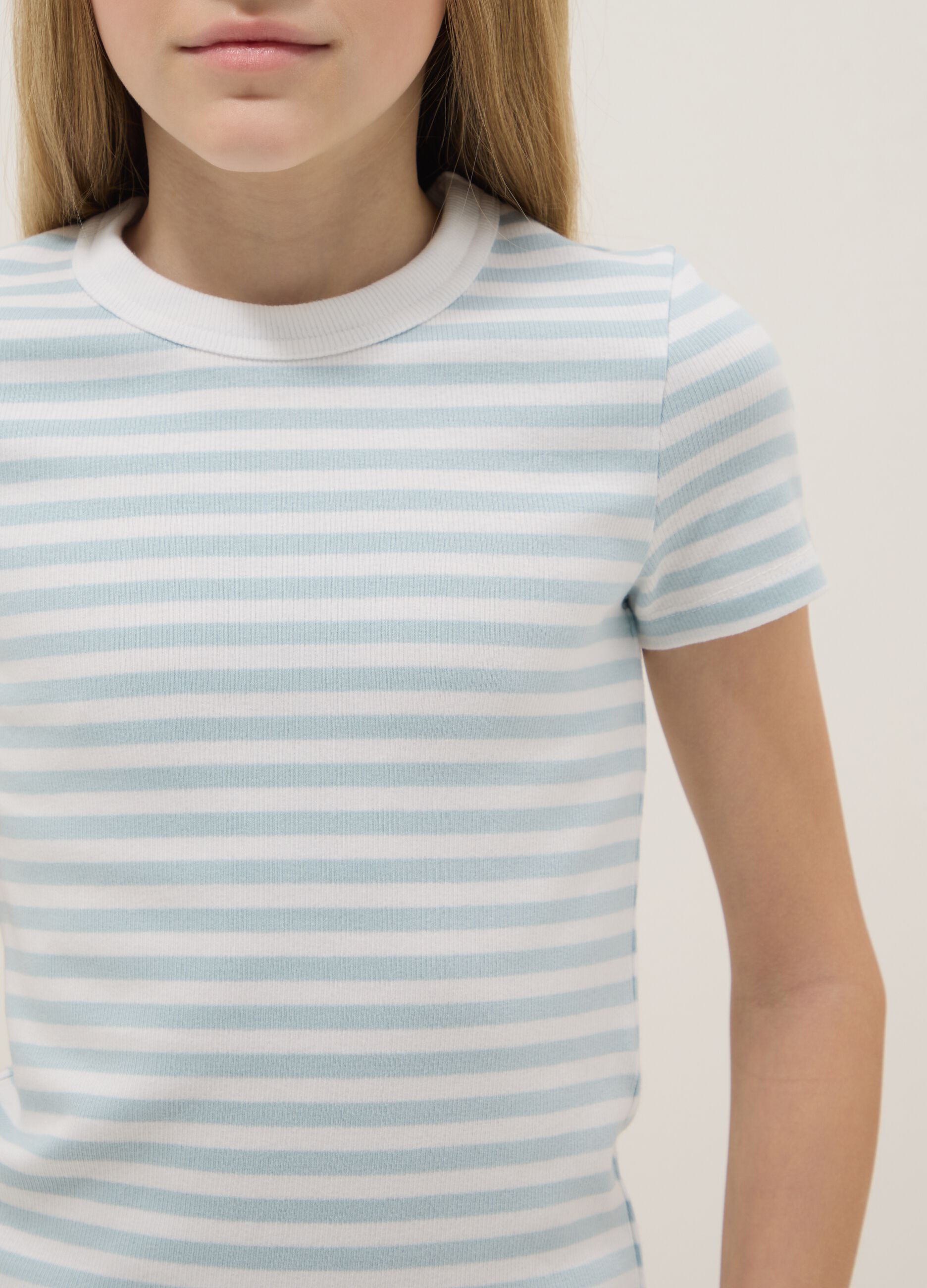Multicolour striped slim fit stretch cotton girls' T-shirt
